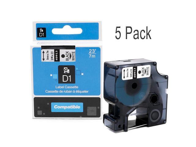 5x Compatible Dymo D1 40913 For Standard Labelling Tape Black on White 9mm x 7m