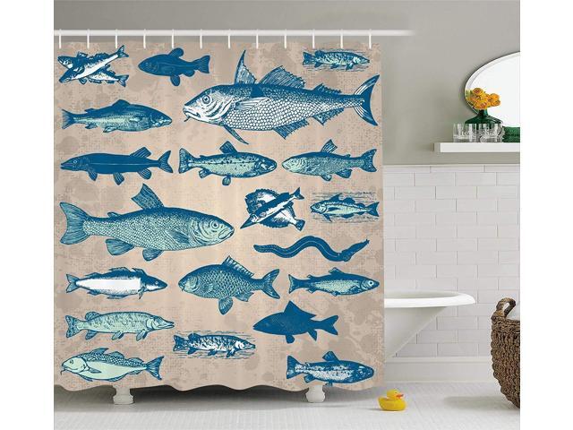 Ambesonne Fish Shower Curtain Nautical Coastal Theme Marine Decor