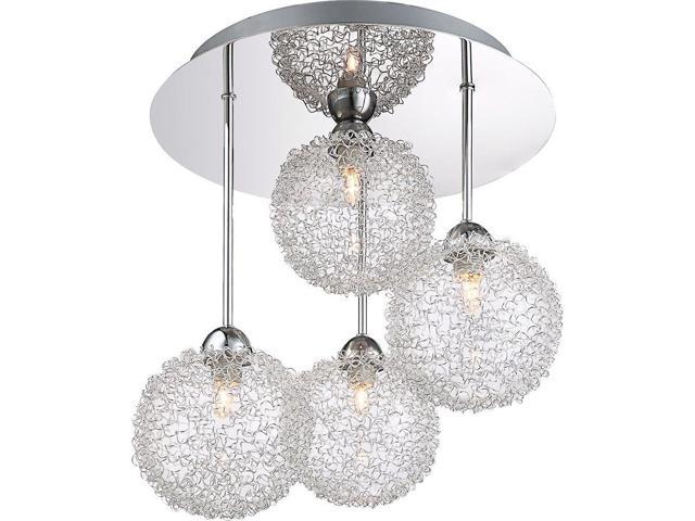 Stylish 4 Rod Chrome Ceiling Light With Unique Wire Mesh Shades