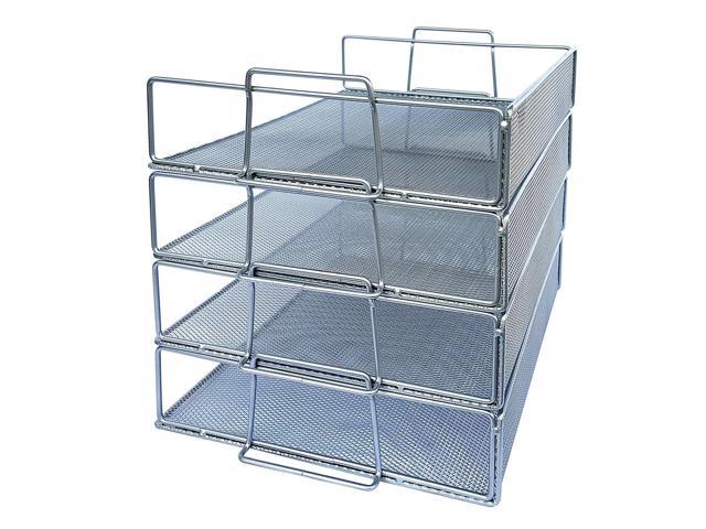 4 Tier Stackable Letter Trays Silver Metal Mesh File Holder