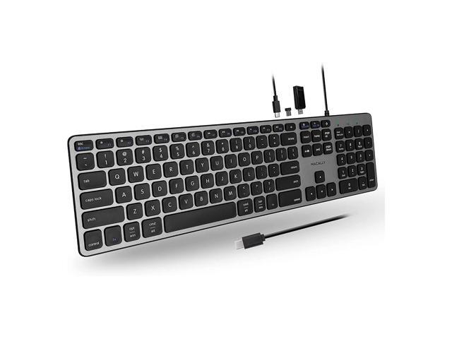 Macally Premium Wired USB C Keyboard with USB Ports Space Gray UCZKEYHUBACSG