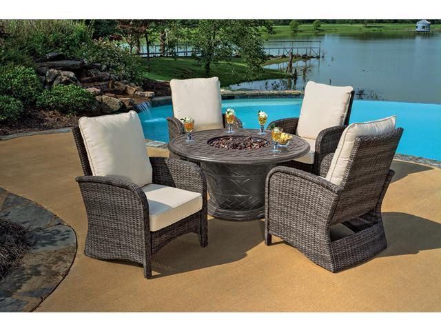 5pc Portico Wicker Patio Chair And Cast Aluminum Gas Fire Pit