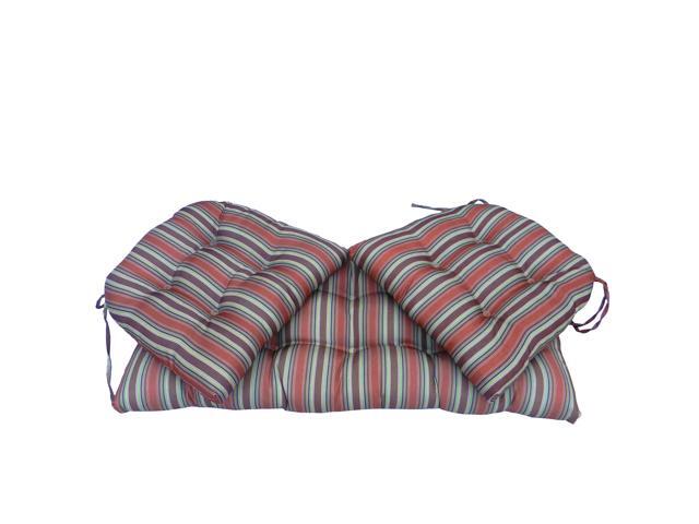 3pc Blue And Red Striped Outdoor Patio Tufted Seat Cushions