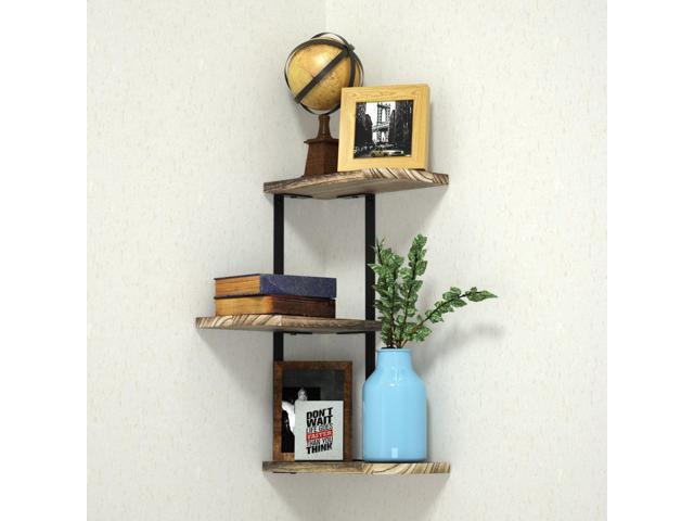 Js Love Kankei Corner Shelf Wall Mount Of 3 Tier Rustic Wood Floating Shelves For Newegg Com