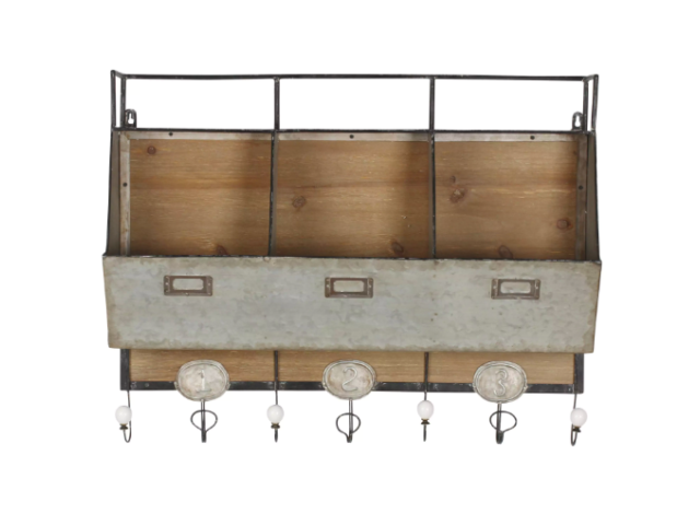 Js Modern Brown Wood Metal Hallway Wall Organizer Storage Set Unit W Hooks Shelf Newegg Com