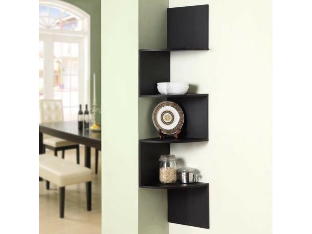 Js Black Zig Zag Corner Wall Shelf Home Decor Display Curio Storage Float Shelves Newegg Com