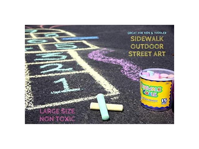 15 Pcs/Bucket Assorted Colors Chalks for Outdoor Activity Playground Draw Paint Art 24 Buckets Fun for Kids Chalkboard Blackboard Birthday Gift BAZIC Jumbo Color Sidewalk Chalk w/Bucket 