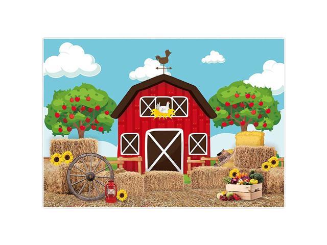 7x5ft Cartoon Pig House Blue Photo Backdrop Kids 1st 2nd Birthday Party Banner 