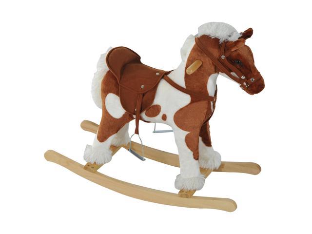 Kids Ride On Rocking Horse Toy Plush Wood Pony Traditional Gift w/Neigh Sound 