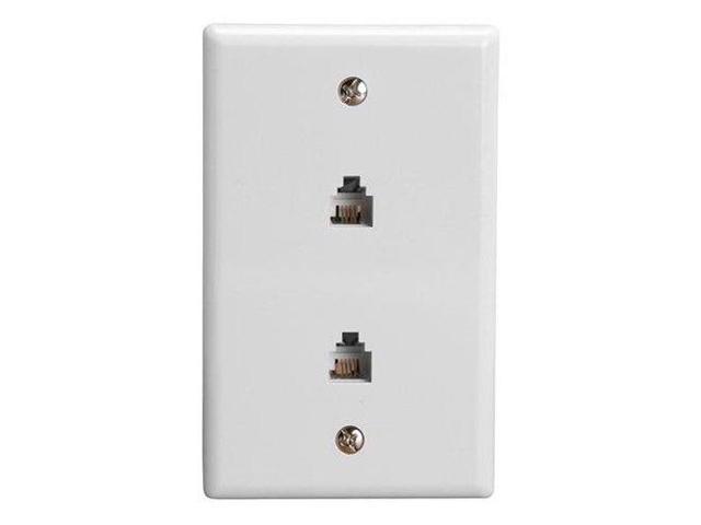 White Telephone Phone Line Wall Plate DUAL JACK RJ-11 RJ11 6P4C Plug-In ...