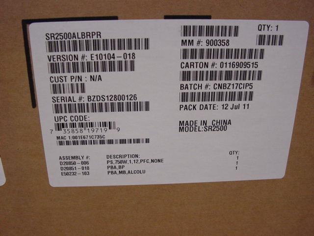 SR2500ALBRPR 2U RACK SERVER LGA771 DDR2-667 FB ECC 32GB SATA RAID VGA BAREBONES