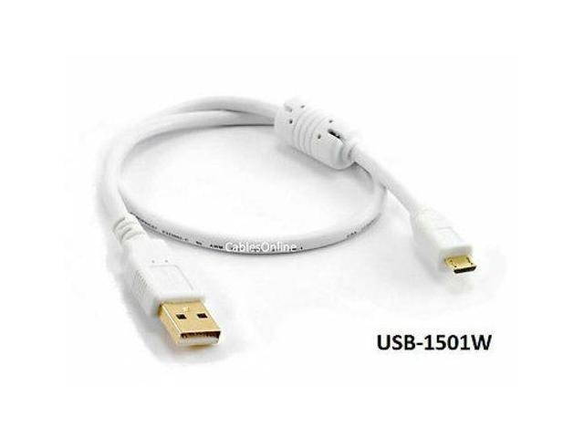 1 5ft White Usb 2 0 A Type To Micro B 5 Pin W Ferrite Male Male