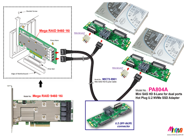 Pa A Mini Sas Hd X Sff Lane To Dual Ports Hot Plug U