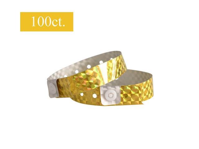 100 Pack Wristbands for Events WristCo Holographic Gold Plastic Wristbands 