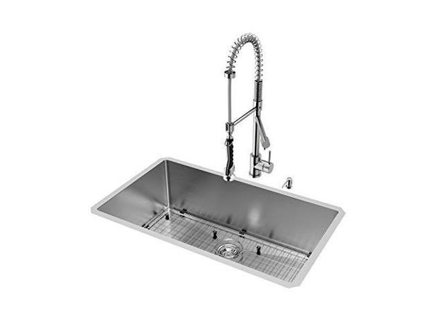 Vigo 32 Inch Undermount Single Bowl 16 Gauge Stainless Steel Kitchen Sink With Zurich Stainless Steel Faucet Grid Strainer Colander And Soap