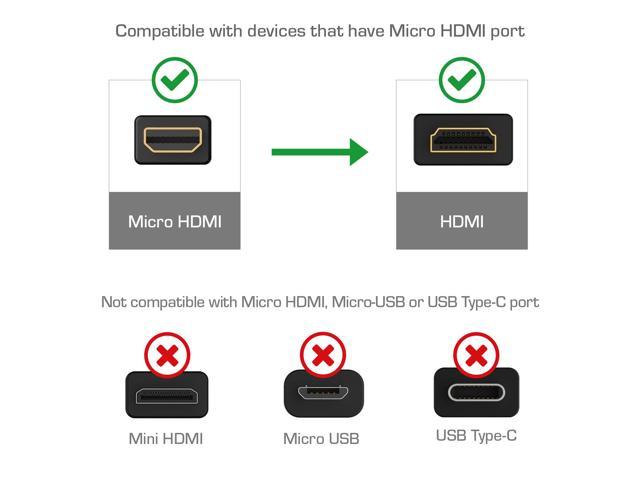 Cmple - Micro HDMI to HDMI Cable Adapter Male to Male High Speed Supports  3D 4K 60Hz 1080P Ethernet Audio Return 6 Feet