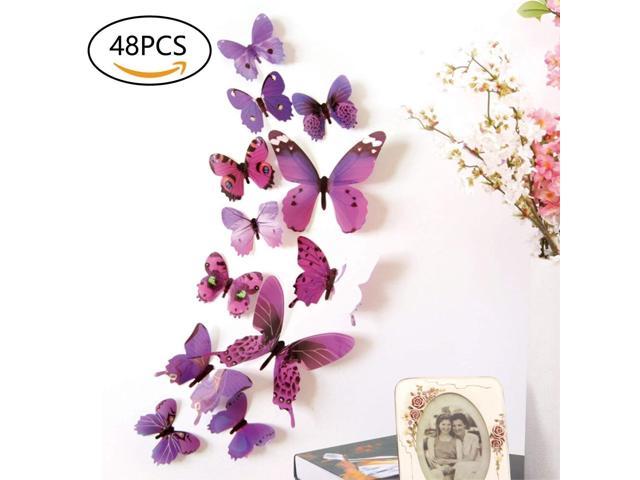 48 Pcs 3D Butterfly Wall Decoration for Living Room Removable Black Butterflies Wall Stickers for Kids Room Girls Bedroom Decor Mural Decor 
