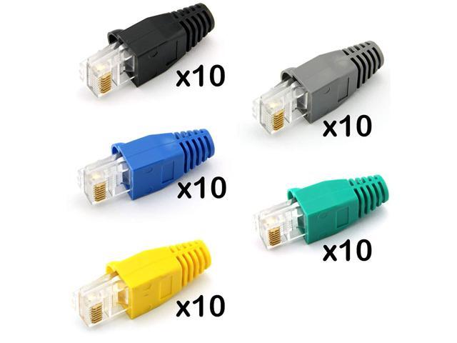 Snag-Free Patch Cords 100 Pieces Total ITBEBE Gold-Plated Pass Through RJ45 Cat6 3-Prong Connectors and Cable Strain Relief 50//50 Kit for Clean