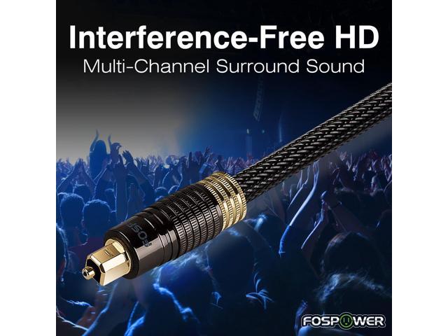 3 Feet 24K Gold Plated Toslink Digital Optical Audio Cable FosPower Metal Connectors & Ultra Durable Nylon Braided Jacket - S/PDIF Zero RFI & EMI Interference