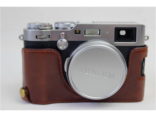 Genuine Real Leather Half Camera Case Bag Cover for FUJIFILM X100F Dark Brown
