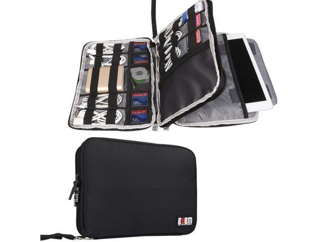 USB C Hub Double Layer Cable Organizer Bag Black Electronics Travel Organizer Gift for Him Waterproof Portable Electronics Accessories Case Storage for iPad Mini Charger Cord,Flash Drive,Phone