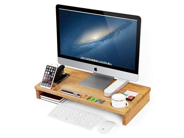 Songmics Bamboo Wood Monitor Riser With Storage Organizer Office