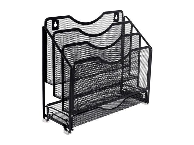 EasyPAG Mesh Wall Hanging File Holder Organizer Mounted Document Tray,Silver