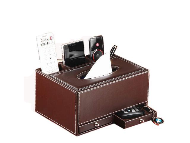 Multifunctional Tissue Box Holder With Drawer 3 Slots Pu Leather