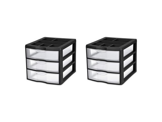 Sterilite 20439002 Medium 3 Drawer Desktop Unit Black With Clear