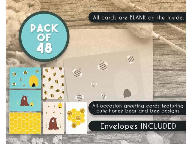 Blank on The Inside Notecards with Envelopes Included 6 Honey Bear Designs 4 x 6 Inches 48 Pack All Occasion Assorted Blank Note Cards Greeting Cards Bulk Box Set