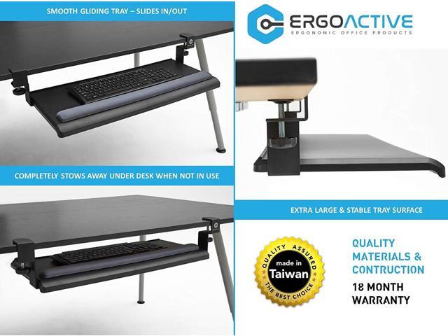 Perfect for Office Home Sliding Drawer Fits Full Size Keyboard and Mouse Wide Tray No Screws into Desk ErgoActive Extra Wide Under Desk Keyboard Tray with Clamp On Easy Installation School