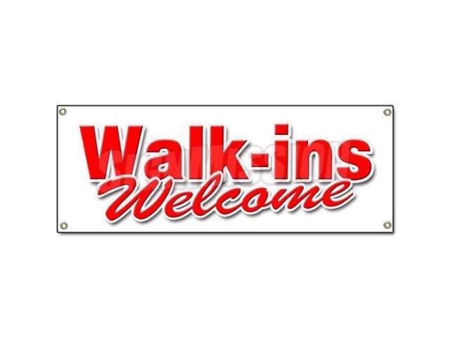 Walk Ins Welcome CGSignLab Stripes White Heavy-Duty Outdoor Vinyl Banner 12x4 