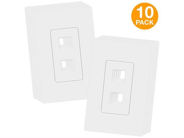 10 Pack 1 Port Keystone Insert Jack CAT5 CAT6 RJ45 Coax 1-Gang Wall Plate WHITE