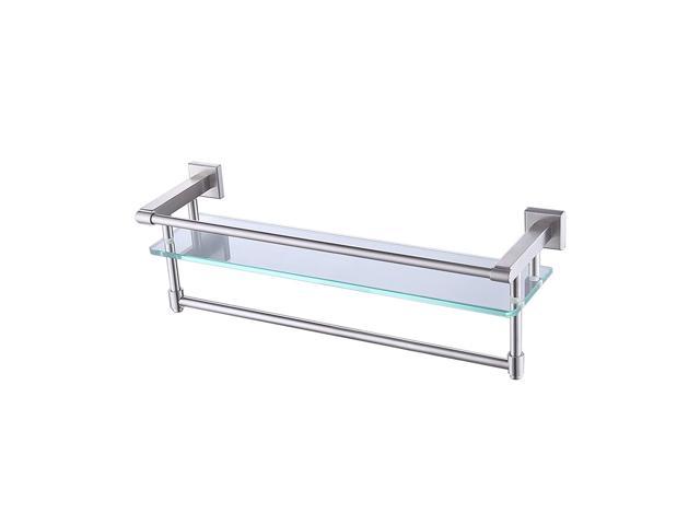 KES SUS304 Stainless Steel Bathroom Glass Shelf with Towel Bar and Rail Brushed Finish Heavy-Duty Rustproof Wall Mount NO Drilling A2225DG-2 