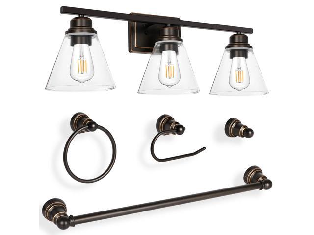 Hykolity 3 Light Bathroom Vanity Fixture 5 Piece All In One Bath Set Led Edison Bulbs As Bonus Oil Rubbed Bronze Etl Listed Newegg Com 3 Light Bathroom Vanity Fixture, 5 Light Vanity Fixture Oil Rubbed Bronze