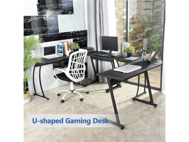 Greenforest L Shaped Corner Desk Computer Gaming Desk Pc Table Home Office Writing Workstation 3 Piece Black Newegg Com