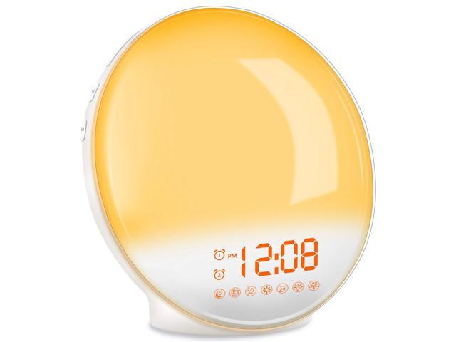 Dual Alarm Clock with FM Radio OnLyee Wake- Up Light 7 Colored Night Light/Sunrise Simulation & Sleep Aid 7 Natural Sounds and Snooze for Kids Adults Bedrooms/Night Light Ambiance 