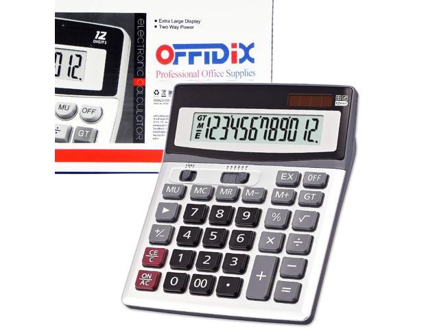 Orange OFFIDIX Office Desktop Calculator Dual Power Electronic Calculator Portable 12 Digit Large LCD Display Calculator