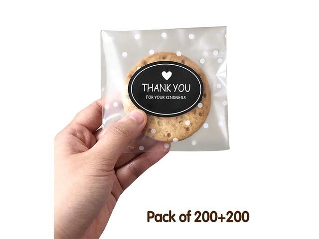 Artboil 200pcs White Dotted Self Adhesive Treat Bag Cellophane Bag Cookie Bag,