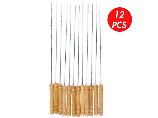 Stainless Steel HAKSEN 12 PCS Barbecue Skewers with Wood Handle Marshmallow Roasting Sticks Meat Hot Dog Fork Best for BBQ Camping Cookware Campfire Grill Cooking 