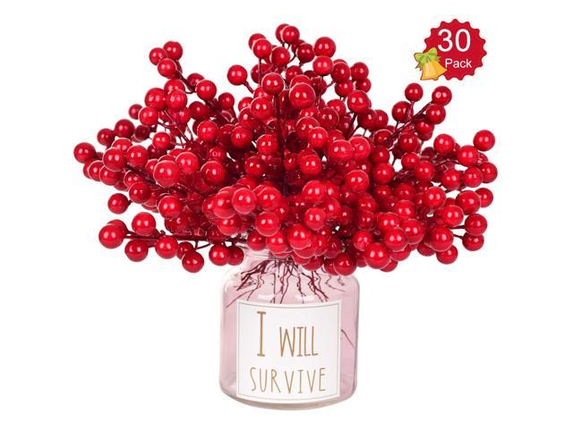 Lvydec 4 Pack Artificial Red Berry Stems 20 Inch Christmas Holly Berry Branches for Holiday Home Decor and Crafts 