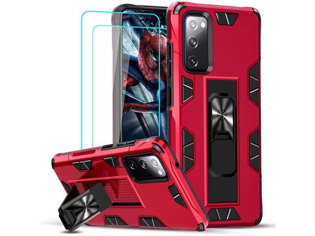 Compatible With Samsung S Fe Case Samsung Galaxy S Fe Case With 2 Tempered Glass Screen Protector Military Grade Shockproof Built In Kickstand Car Mount Women Phone Case For S Fe 5g Red