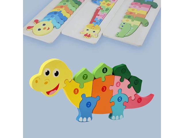Wooden Puzzles Montessori Toys for Toddlers Boys & Girls 1 2 3 Years Old Animal Type L Waterproof Drawstring Bag Package Educational Toys Gift 