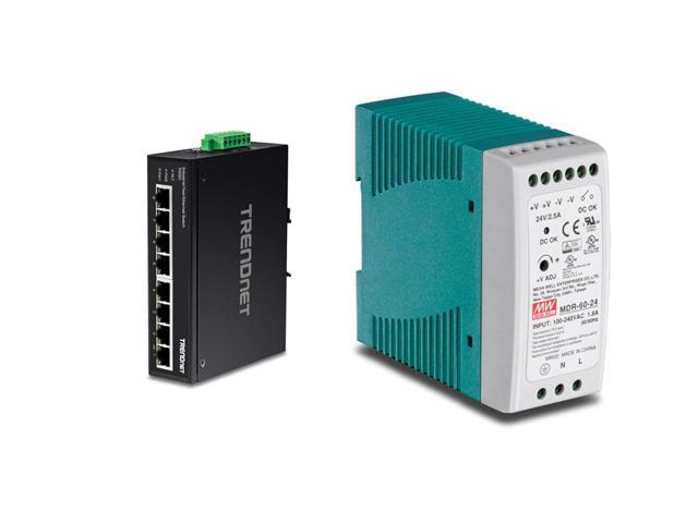 Trendnet 8 Port Industrial Unmanaged Fast Ethernet Din Rail Switch And 60 W Single Output 0488