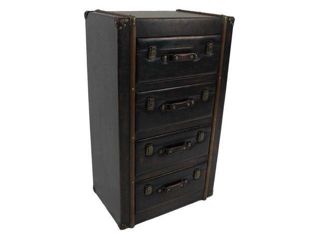 International Caravan 4 Drawer Faux Leather Chest Antique Black
