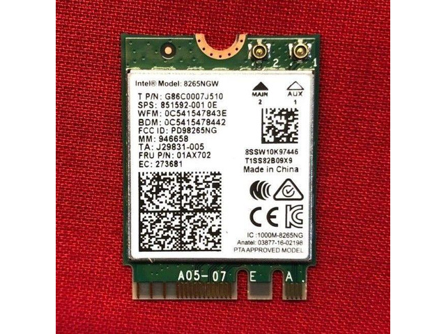 Carte WiFi Intel 8265NGW Pour Lenovo ThinkPad Yoga L380 (20M7, 20M8) - Réf. 01AX702 - Garantie 6 Mois