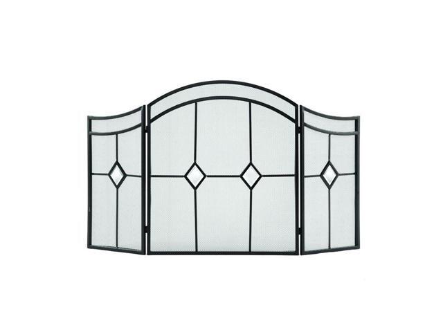 Fireplace Screen Brown Steel Extra Wide Diamond Glass Accents 3