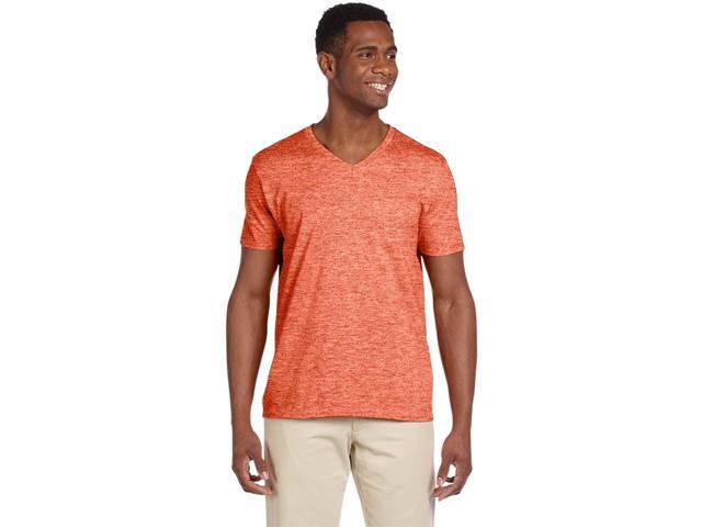 Gildan G64V Men's 4.5 Oz Softstyle V-Neck T-Shirt Heather Orange S ...