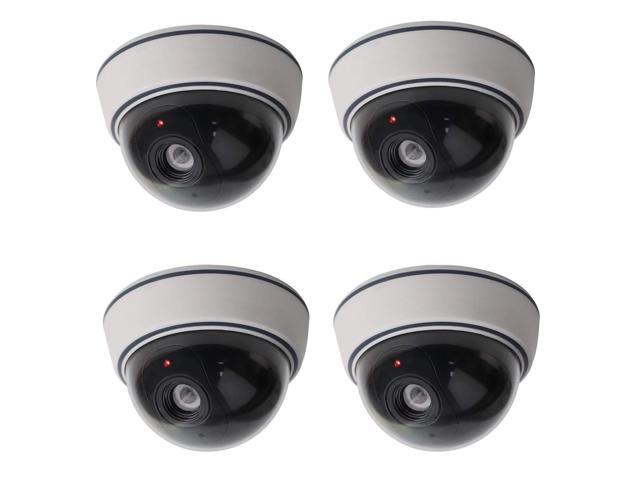 4 Black Dummy Fake Security CCTV Dome Surveillance Camera Flashing Red LED Light