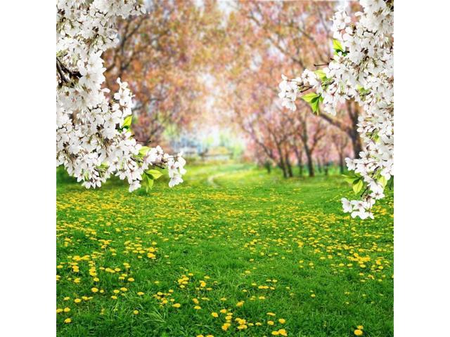 AOFOTO 4x6ft Spring Cherry Flower Photography Backdrop Garden Floral Blossom Tree Background Park Natural Scenery Green Grass Pathway Photo Studio Props Kid Baby Girl Infant Portrait Vinyl Wallpaper